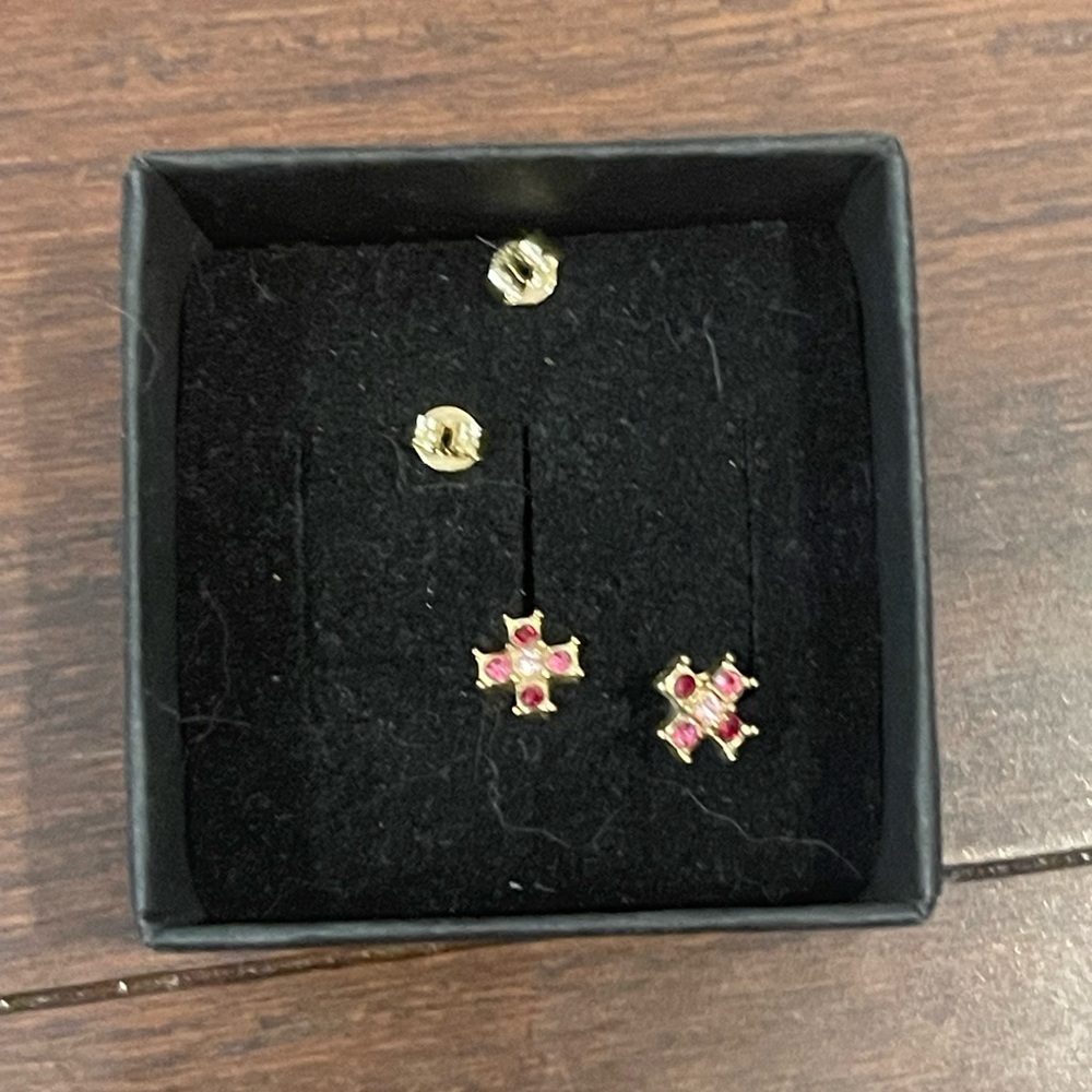 Gold Pink & red cross Stud Earrings